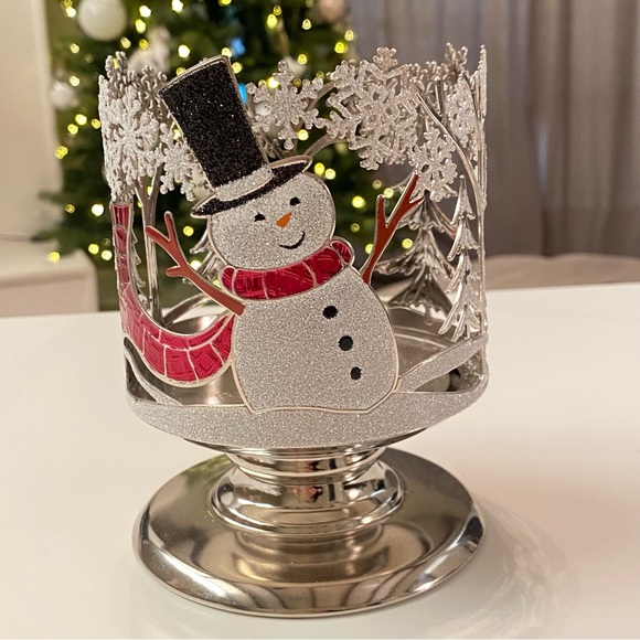 Bath & Body Works Christmas Snowman  3 Wick Pedestal Candle Holder - Picture 1 of 4